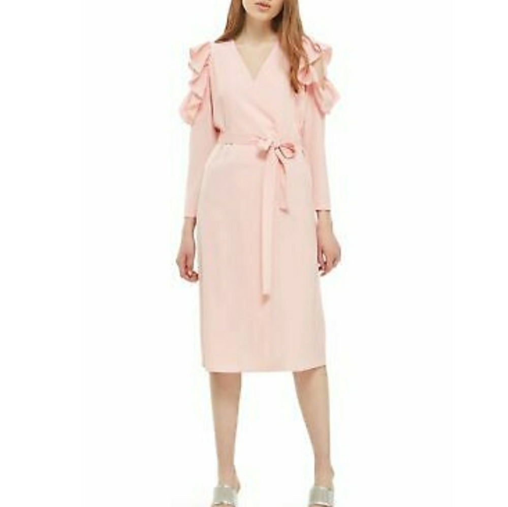 NOT AVAILABLE. Topshop NWT cold shoulder pink ruffled midi dress